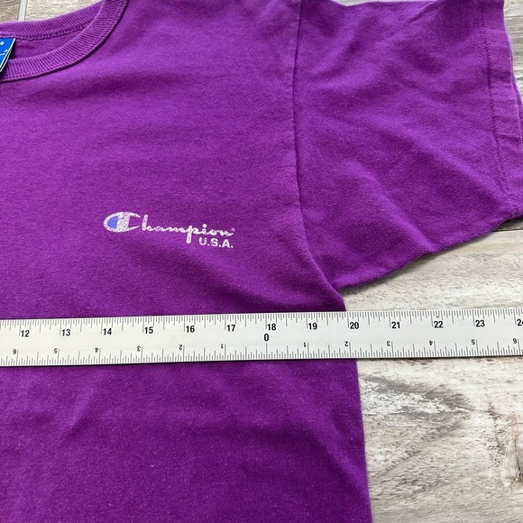 Vintage Champion Purple Mens L‎ Crewneck Plain Blank Brand Logo T-Shirt 90s - Picture 5 of 9